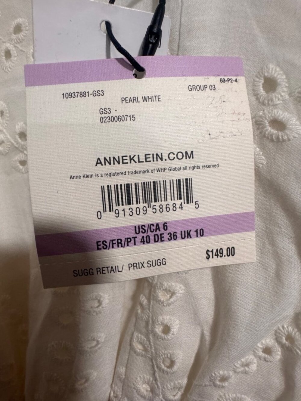 Anne Klein Womens Eyelet Tie Shoulder Midi Dress Pearl White Size 6 Cotton Blend - Picture 3 of 7
